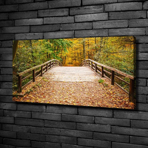 Foto canvas Brug in het herfstbos