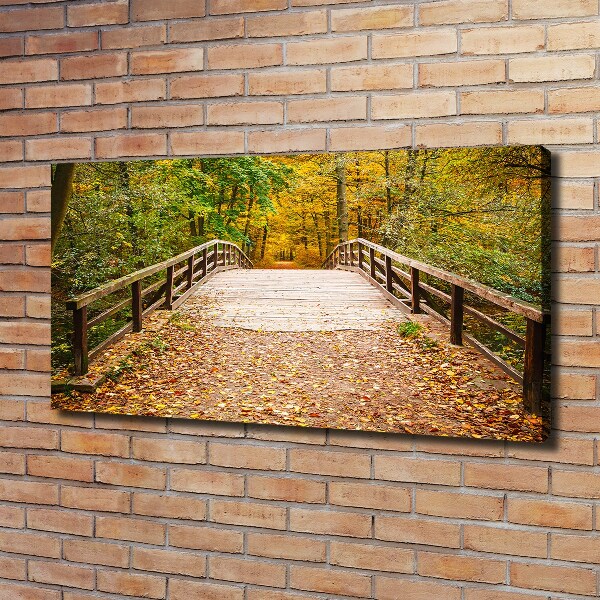 Foto canvas Brug in het herfstbos