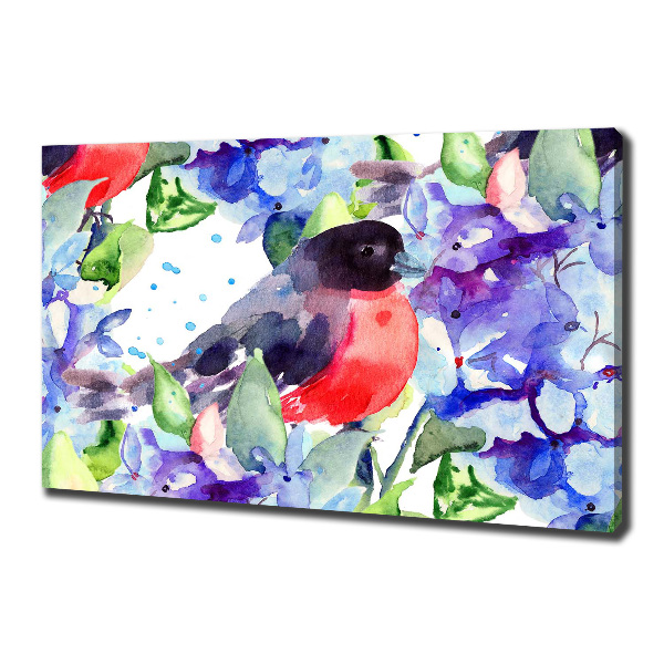 Canvas foto Vogel en bloemen