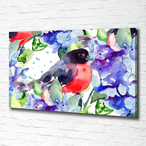 Canvas foto Vogel en bloemen