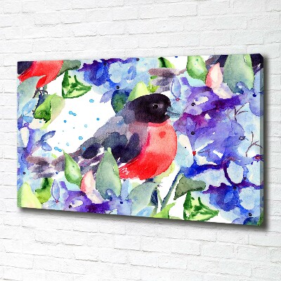 Canvas foto Vogel en bloemen