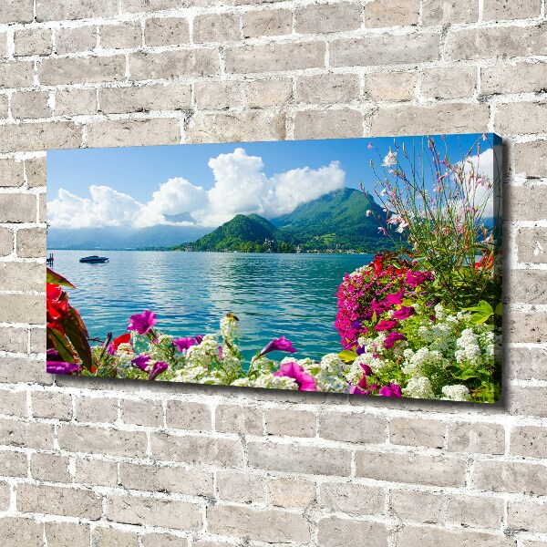 Foto op canvas Bloemen bij het meer