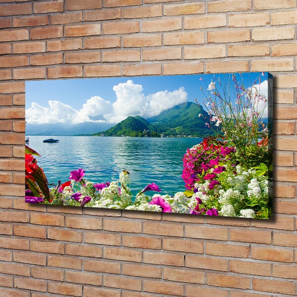 Foto op canvas Bloemen bij het meer