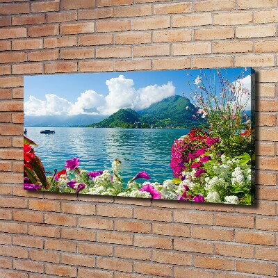 Foto op canvas Bloemen bij het meer