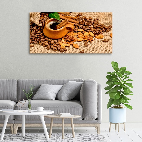 Foto canvas Koffiebonen en een kopje