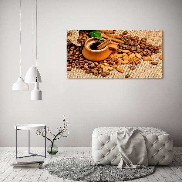 Foto canvas Koffiebonen en een kopje