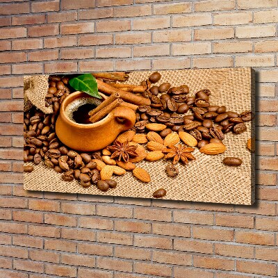 Foto canvas Koffiebonen en een kopje