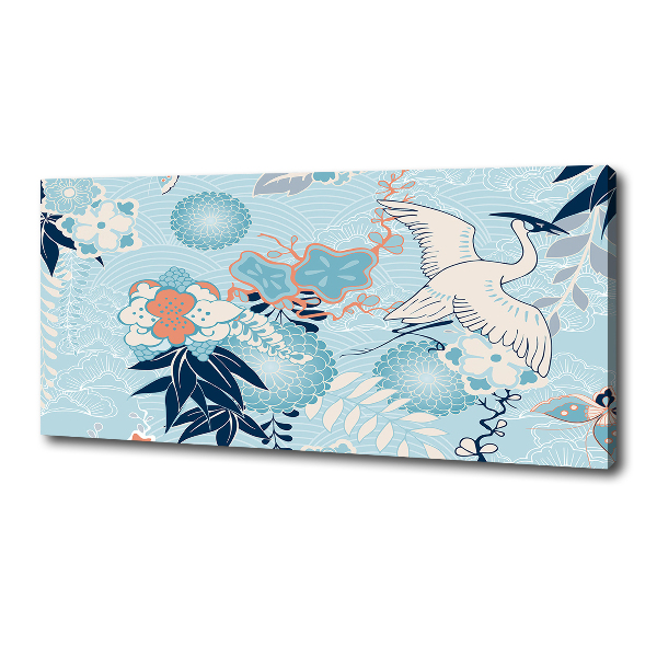 Foto canvas Kraanvogel en bloemen