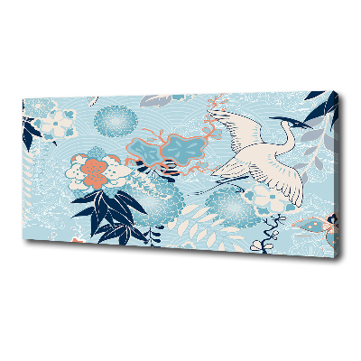 Foto canvas Kraanvogel en bloemen