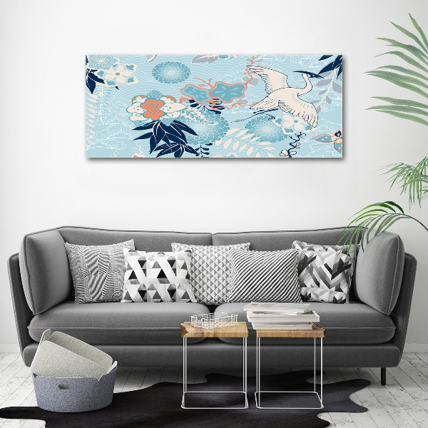 Foto canvas Kraanvogel en bloemen