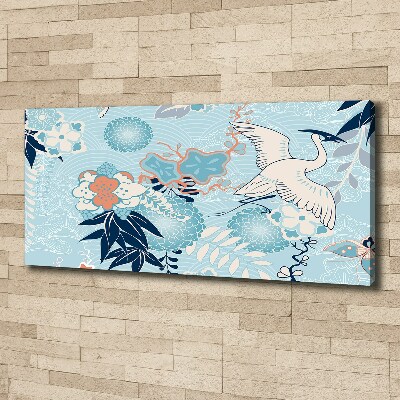 Foto canvas Kraanvogel en bloemen