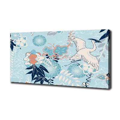 Foto canvas Kraanvogel en bloemen