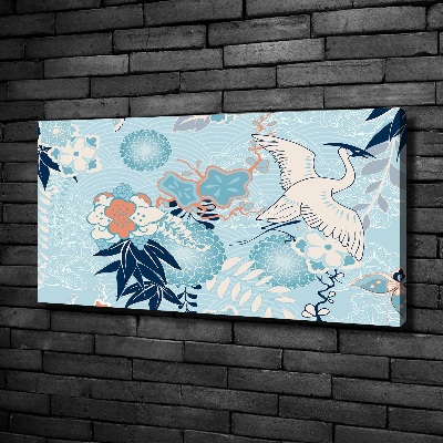Foto canvas Kraanvogel en bloemen