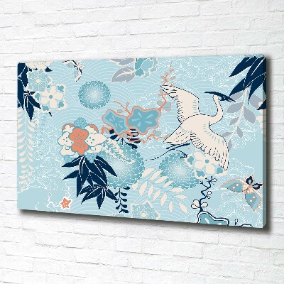 Foto canvas Kraanvogel en bloemen