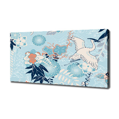 Foto canvas Kraanvogel en bloemen