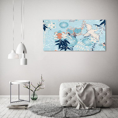 Foto canvas Kraanvogel en bloemen