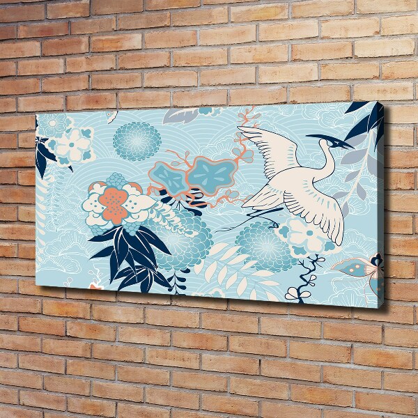 Foto canvas Kraanvogel en bloemen