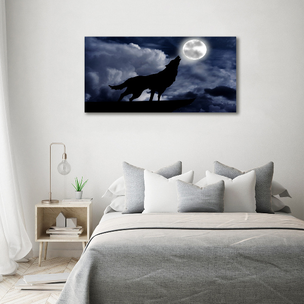 Foto canvas De huilende wolf van de volle maan