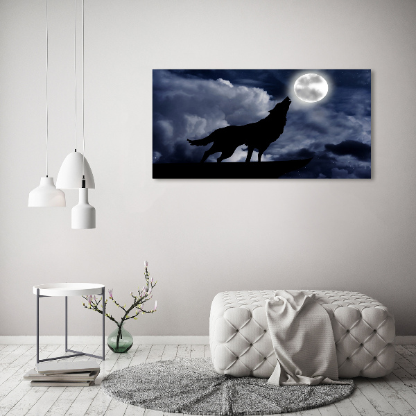 Foto canvas De huilende wolf van de volle maan
