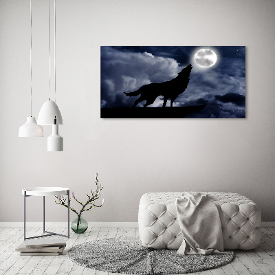 Foto canvas De huilende wolf van de volle maan