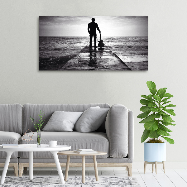 Canvas foto Gitarist op de pier