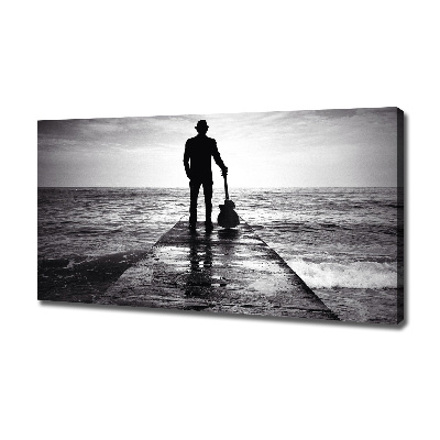 Canvas foto Gitarist op de pier