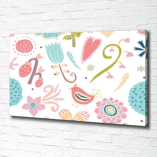 Foto op canvas Bloemen en vogels