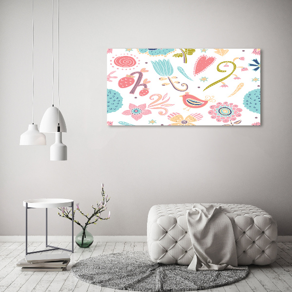 Foto op canvas Bloemen en vogels