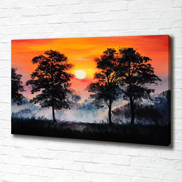 Canvas schilderij Zonsondergangbos