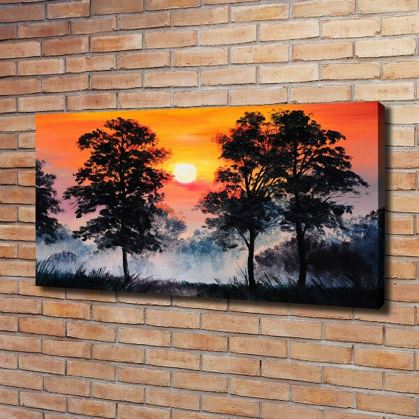 Canvas schilderij Zonsondergangbos