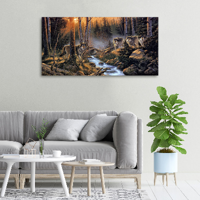 Canvas foto Een roedel wolven