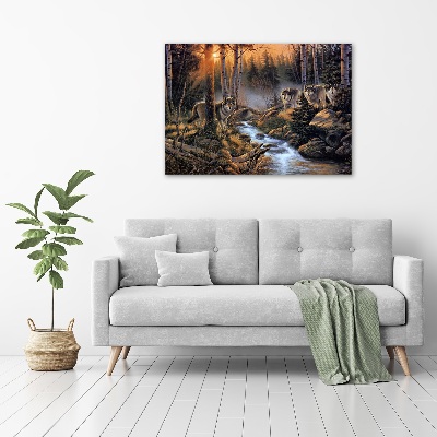 Canvas foto Een roedel wolven