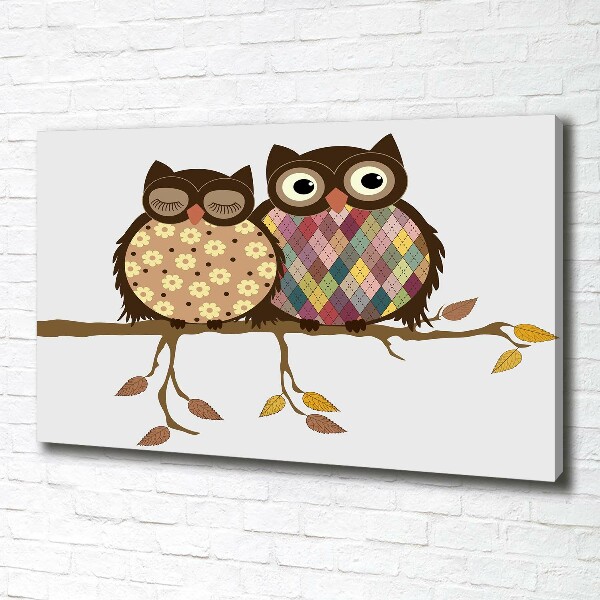 Canvas schilderij Twee uilen op een tak