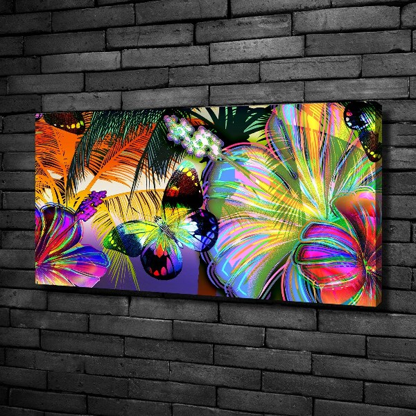 Canvas schilderij Bloemen en een vlinder