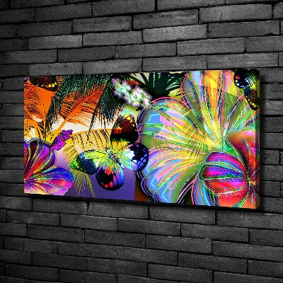 Canvas schilderij Bloemen en een vlinder