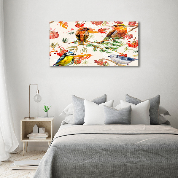 Foto canvas Naaldhoutbomen en vogels