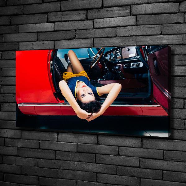 Foto canvas Vrouw in de auto