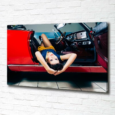 Foto canvas Vrouw in de auto