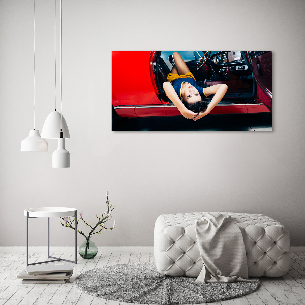 Foto canvas Vrouw in de auto