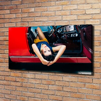 Foto canvas Vrouw in de auto