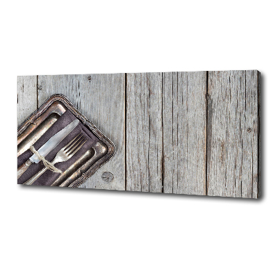 Foto op canvas Bestek op planken