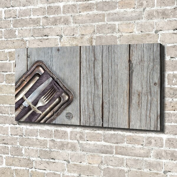 Foto op canvas Bestek op planken