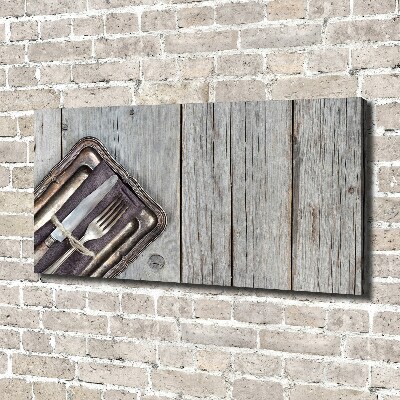 Foto op canvas Bestek op planken