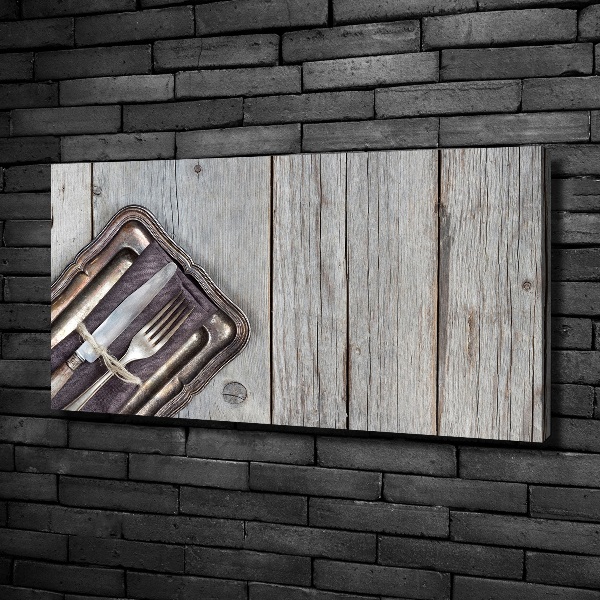 Foto op canvas Bestek op planken