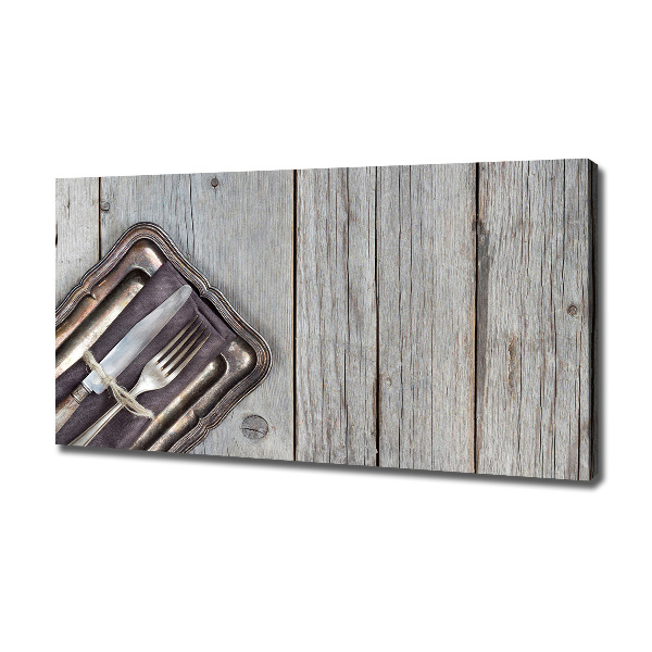 Foto op canvas Bestek op planken