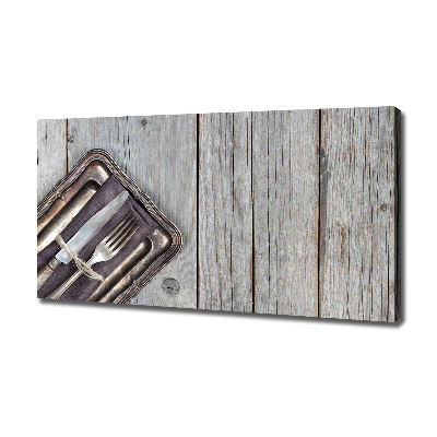 Foto op canvas Bestek op planken
