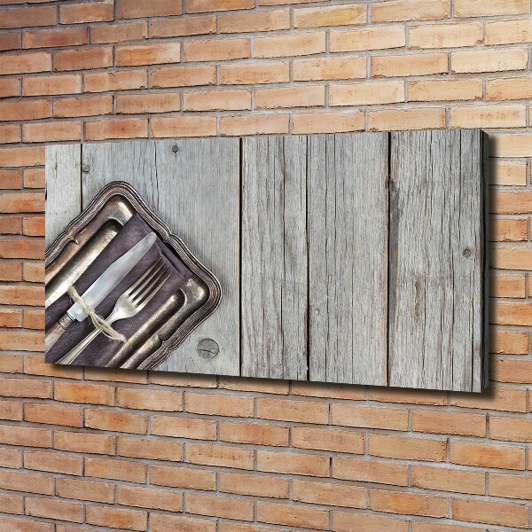 Foto op canvas Bestek op planken