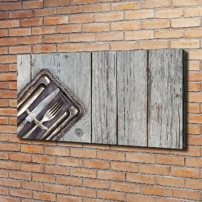 Foto op canvas Bestek op planken