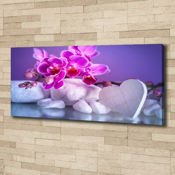 Canvas schilderij Orchidee en hart