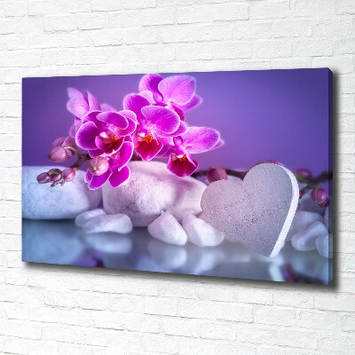 Canvas schilderij Orchidee en hart